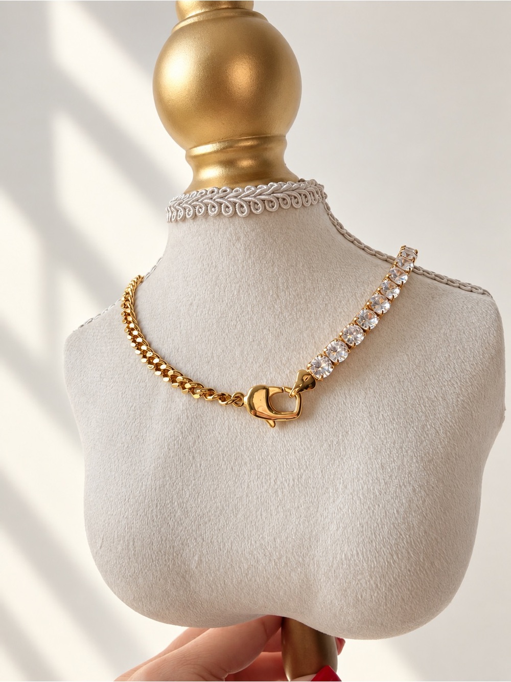 Gold Crystal Link Choker Statement Necklace